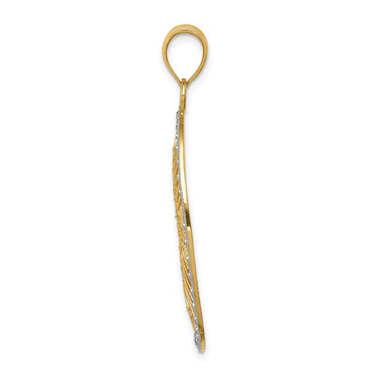 14k Yellow & Rhodium Gold and White Rhodium Polished & Diamond-cut Oval Pendant