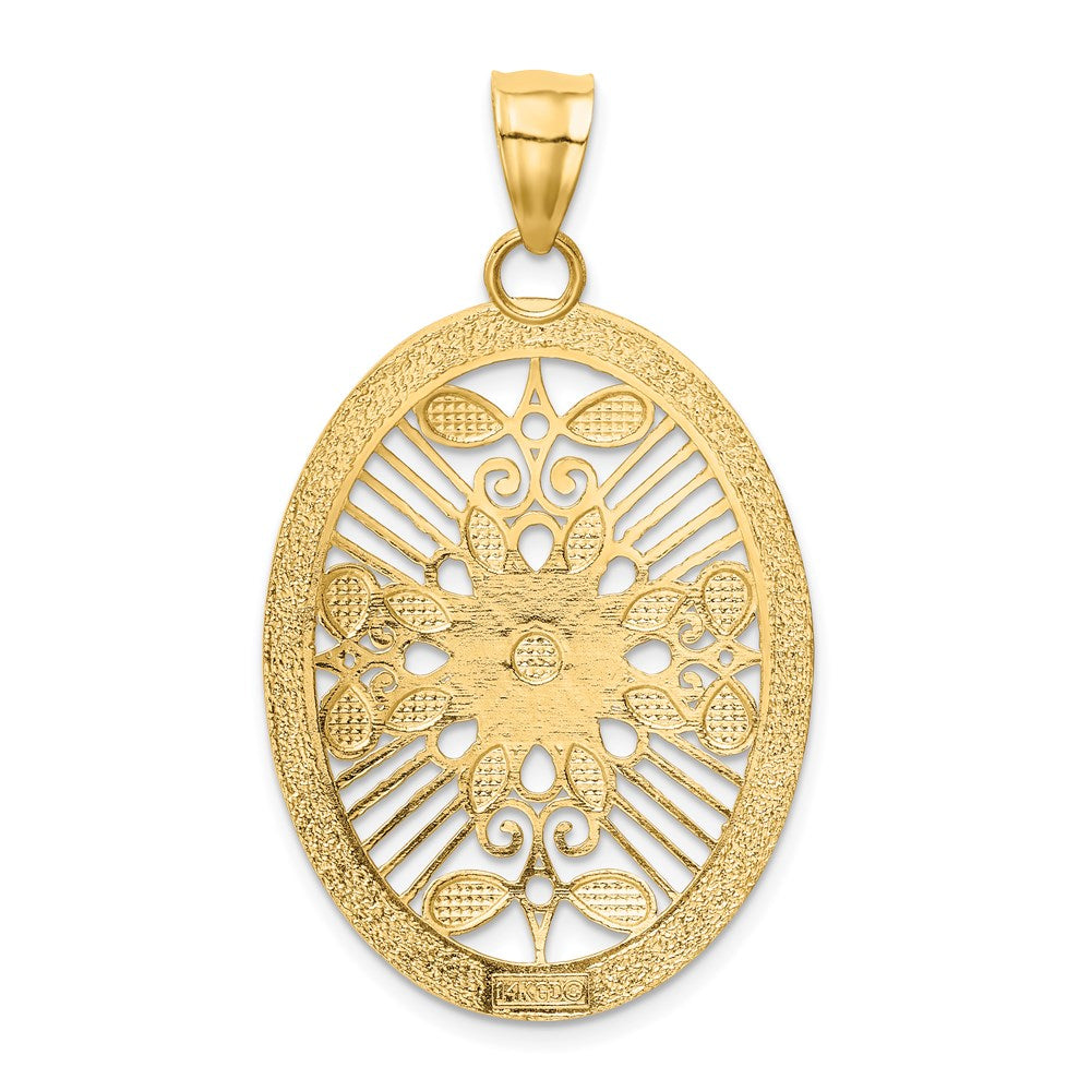 14k Yellow & Rhodium Gold and White Rhodium Polished & Diamond-cut Oval Pendant