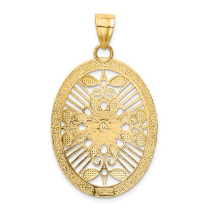 14k Yellow & Rhodium Gold and White Rhodium Polished & Diamond-cut Oval Pendant