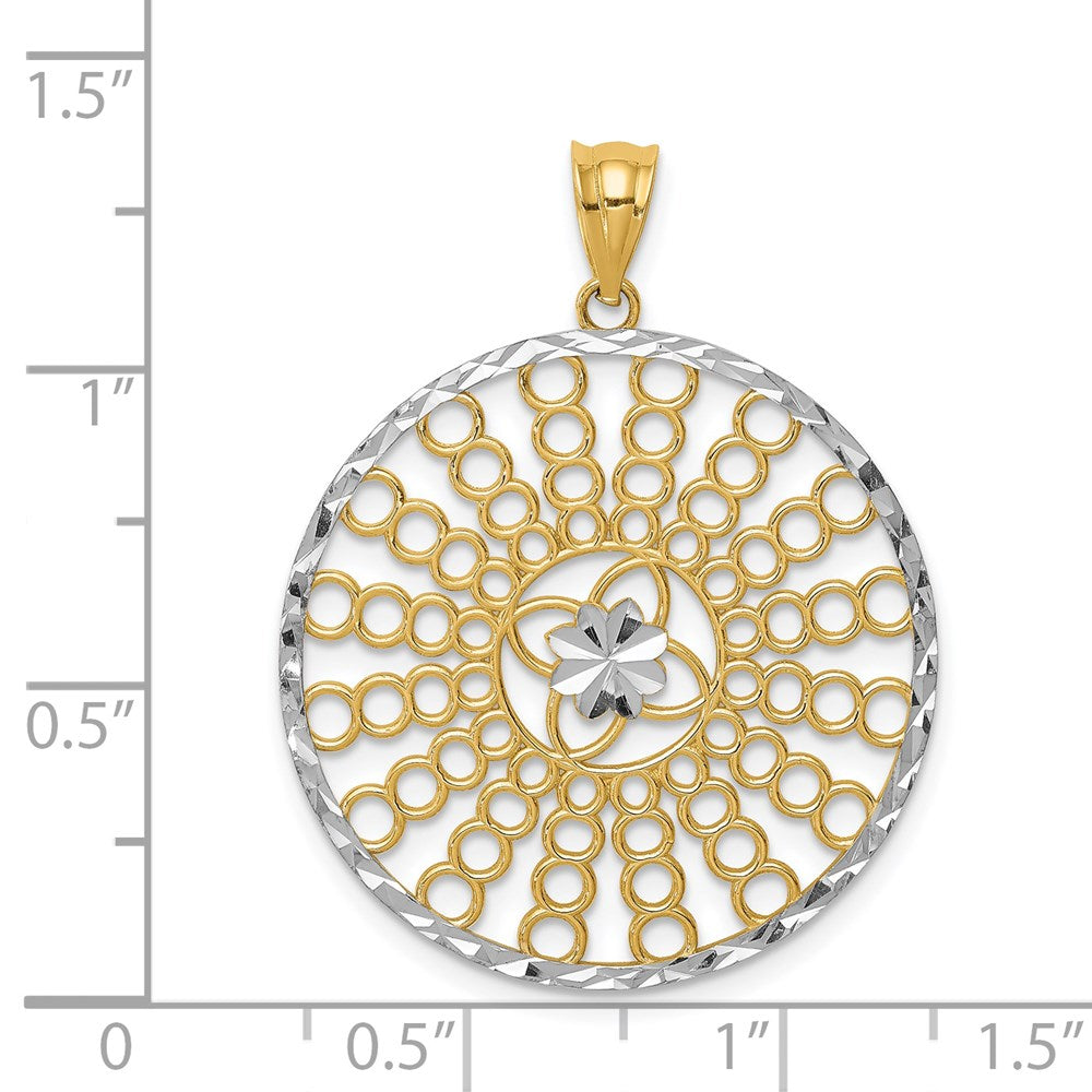 14k Yellow & Rhodium Gold and White Rhodium Polished and Diamond-cut Pendant