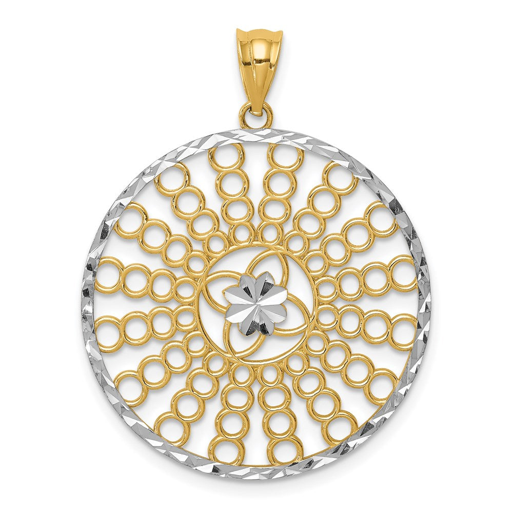 14k Yellow & Rhodium Gold and White Rhodium Polished and Diamond-cut Pendant