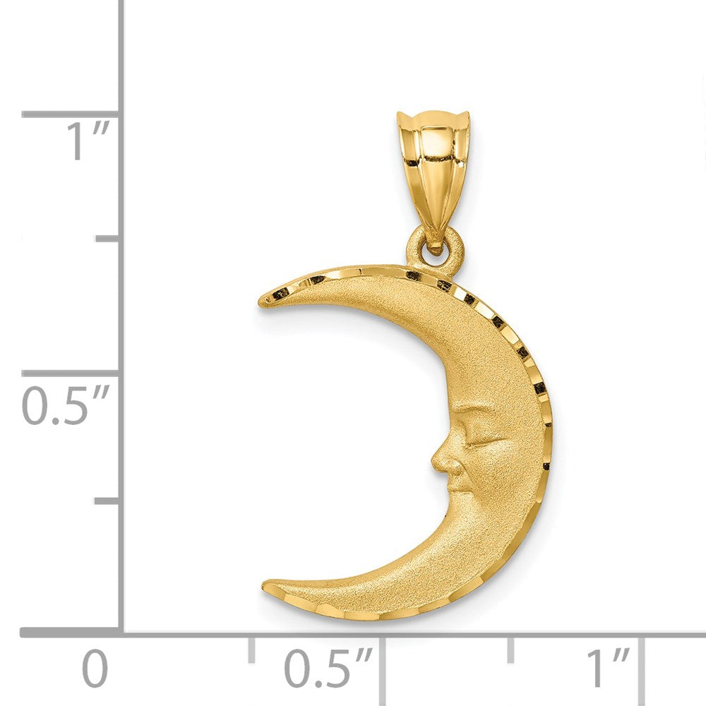 14k Yellow Gold Satin Diamond-cut Moon Pendant