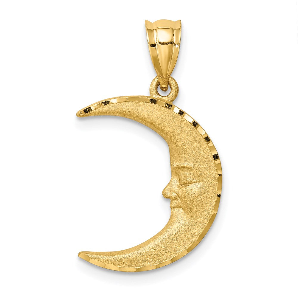 14k Yellow Gold Satin Diamond-cut Moon Pendant