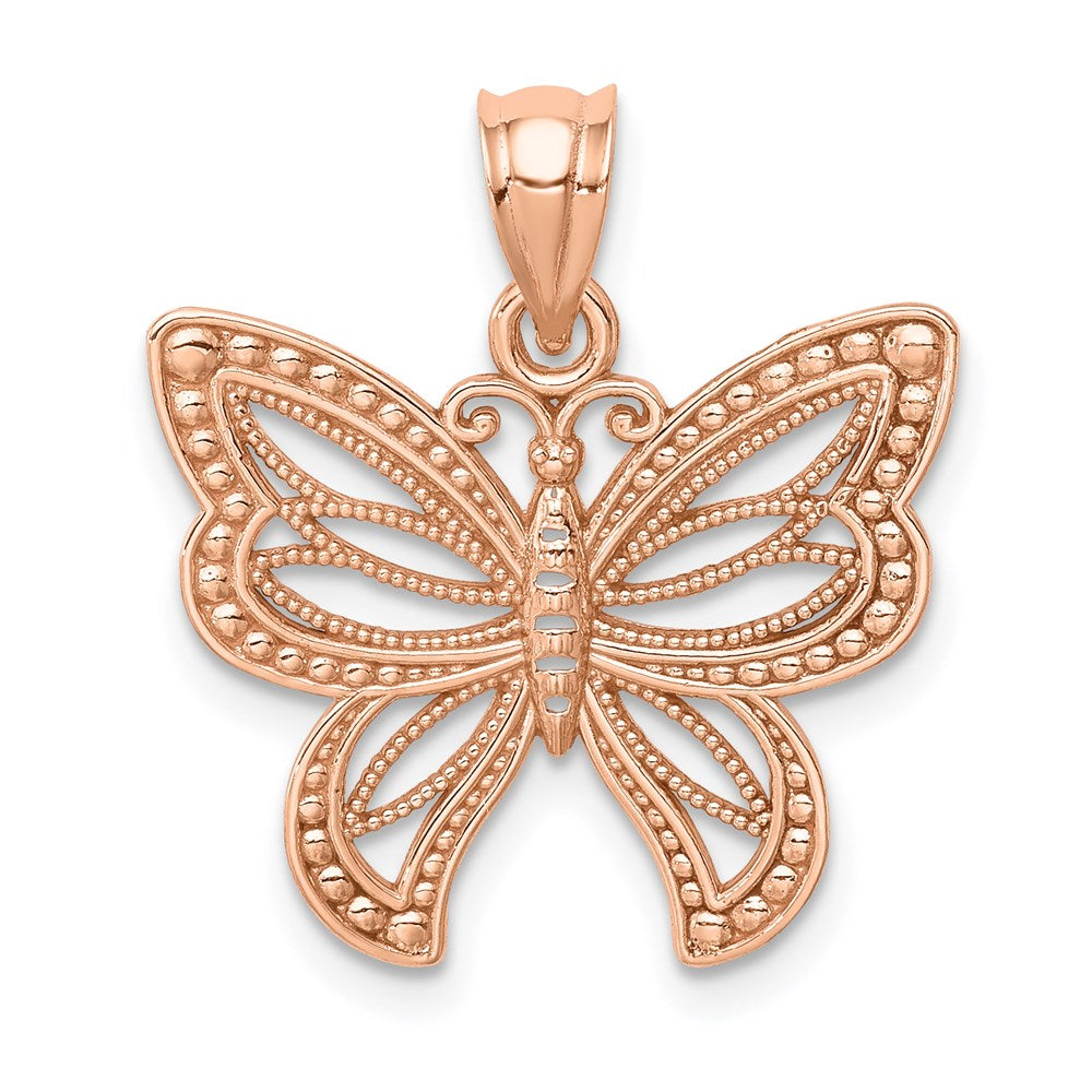 14k Rose Gold Rose Polished Butterfly Pendant