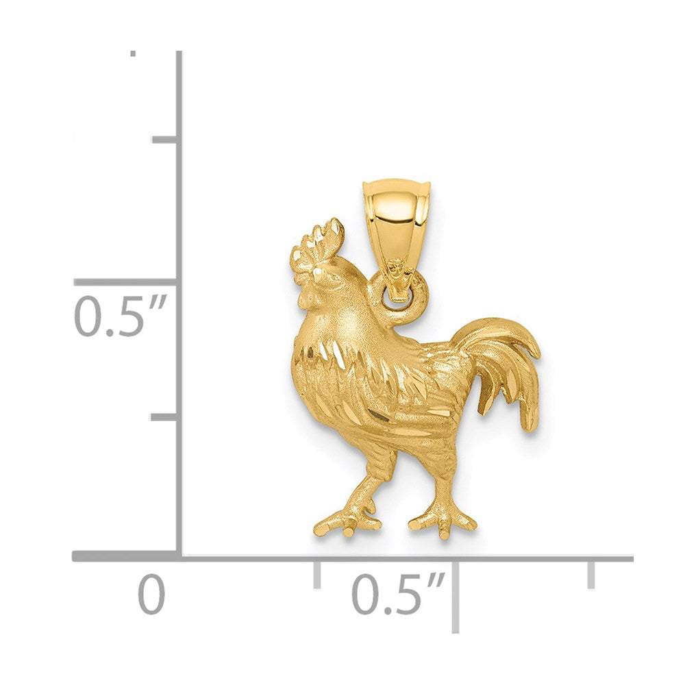 14k Yellow Gold Satin D/C Rooster Pendant