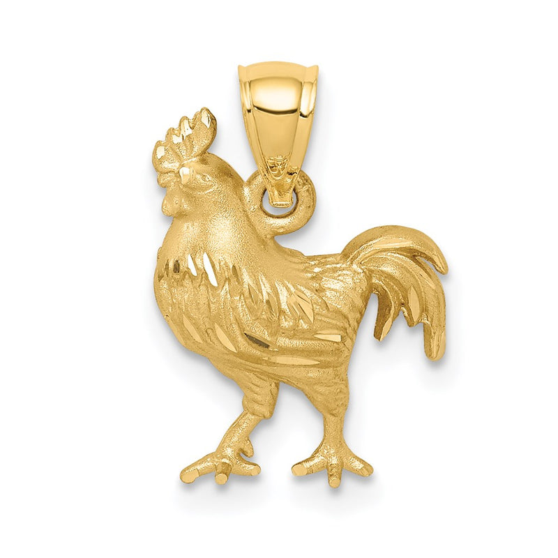 14k Yellow Gold Satin D/C Rooster Pendant