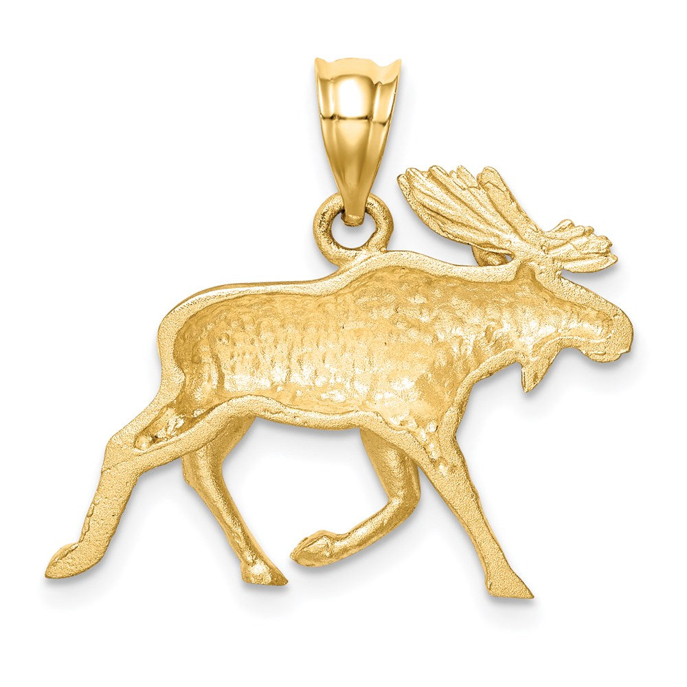 14k Yellow Gold Brushed & Diamond-cut Alaskan Moose Pendant