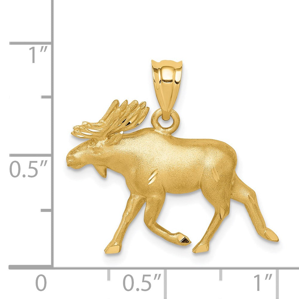 14k Yellow Gold Brushed & Diamond-cut Alaskan Moose Pendant