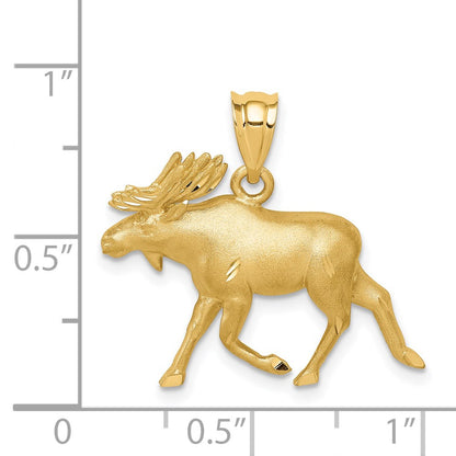 14k Yellow Gold Brushed & Diamond-cut Alaskan Moose Pendant