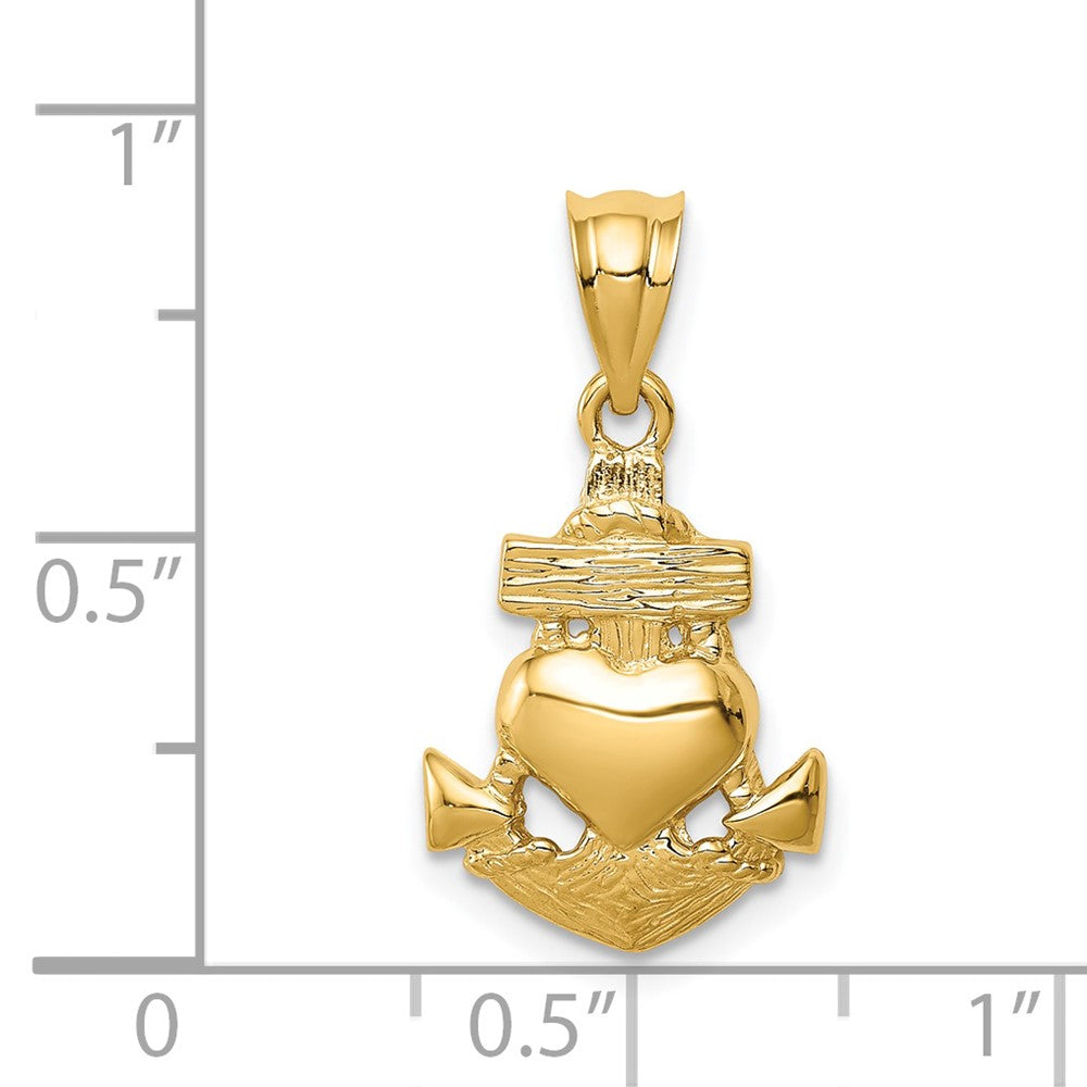 14k Yellow Gold Polished Anchor Heart Pendant