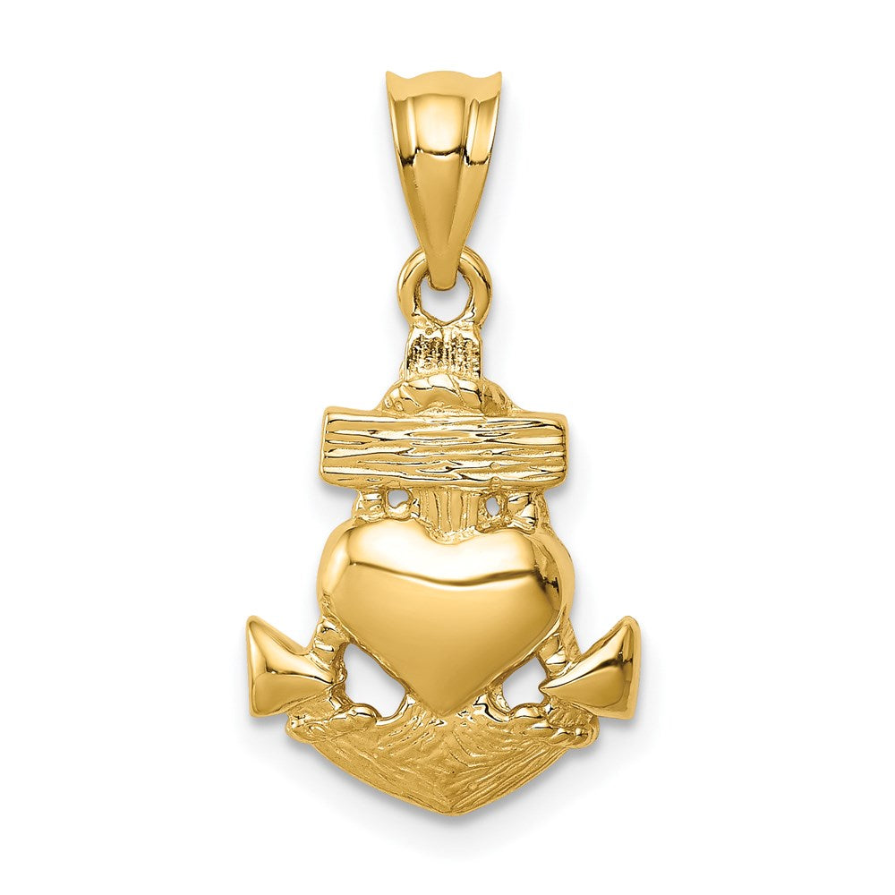 14k Yellow Gold Polished Anchor Heart Pendant