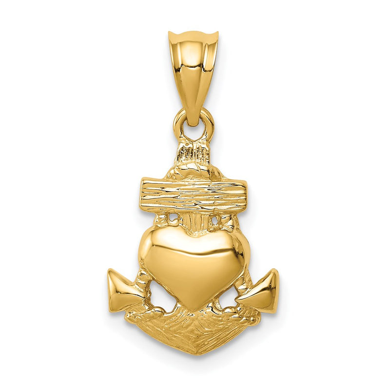 14k Yellow Gold Polished Anchor Heart Pendant