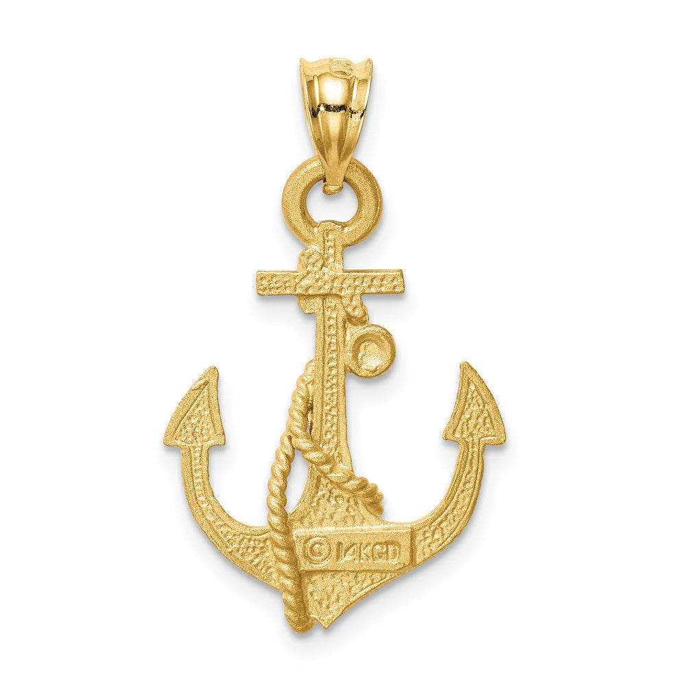 14k Yellow Gold Brushed & Diamond-cut Anchor Pendant