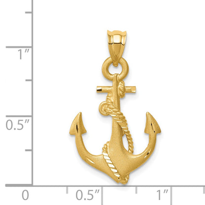 14k Yellow Gold Brushed & Diamond-cut Anchor Pendant