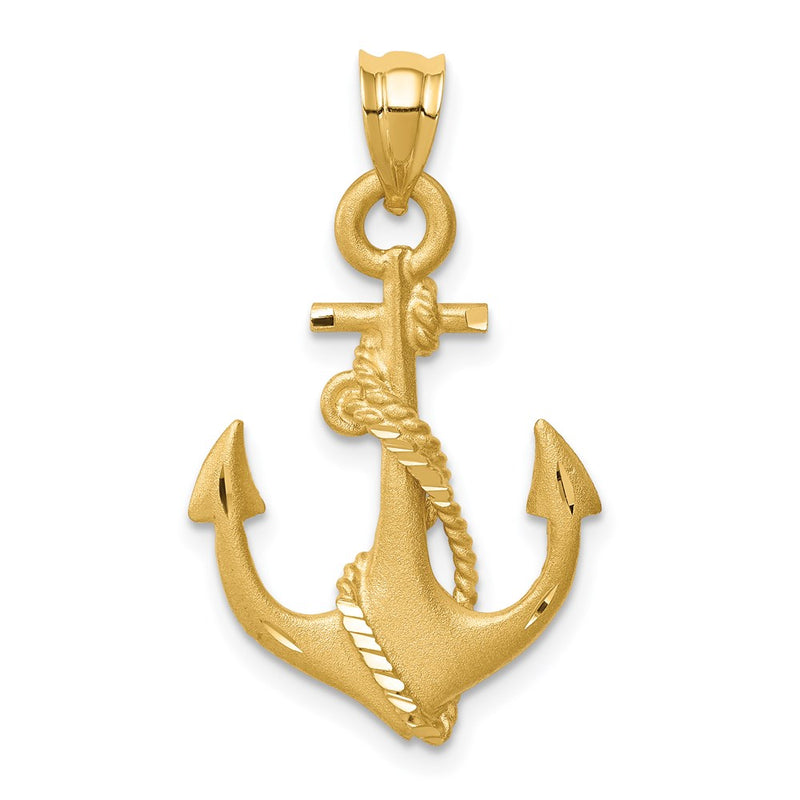 14k Yellow Gold Brushed & Diamond-cut Anchor Pendant