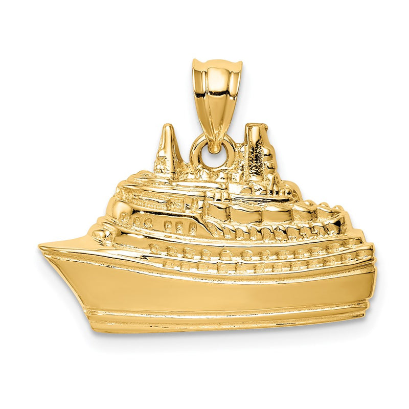 14k Yellow Gold Polished Cruise Ship Boat Pendant