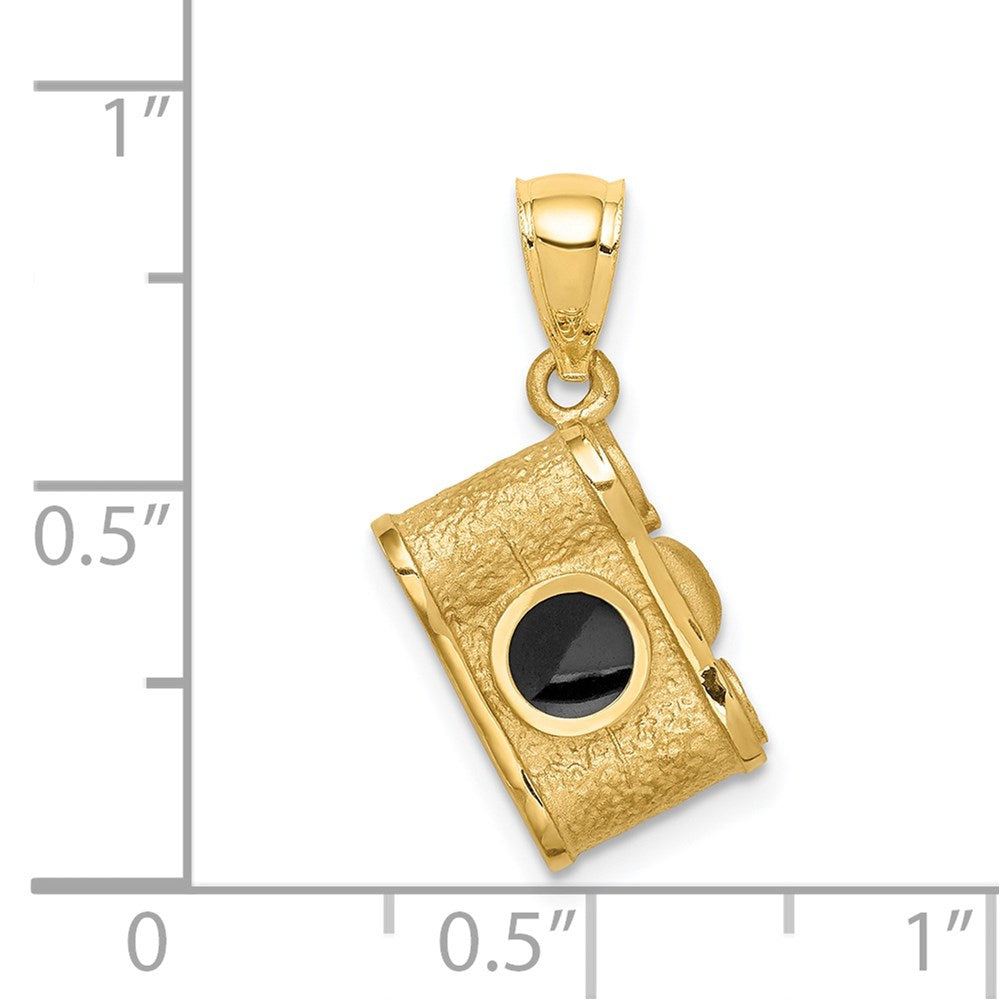 14k Yellow Gold Brushed & Polished Enameled Camera Pendant