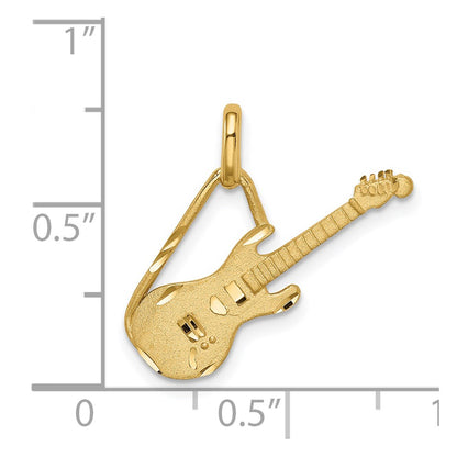 14k Yellow Gold Brushed & Diamond-cut Guitar Pendant