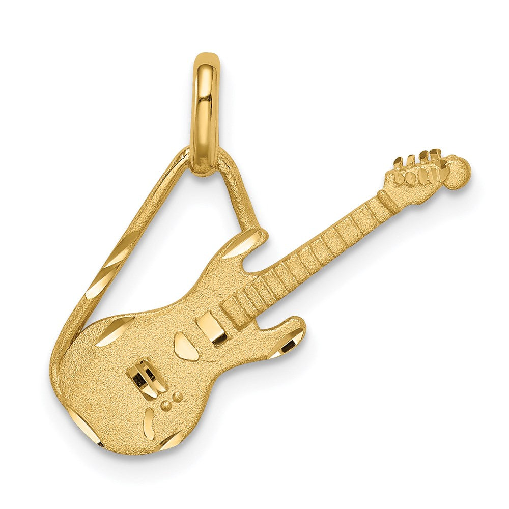 14k Yellow Gold Brushed & Diamond-cut Guitar Pendant