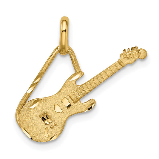 14k Yellow Gold Brushed & Diamond-cut Guitar Pendant