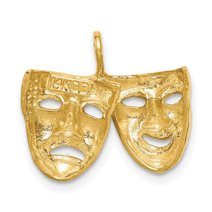 14k Yellow Gold Polished Comedy/Tragedy Theater Masks Pendant