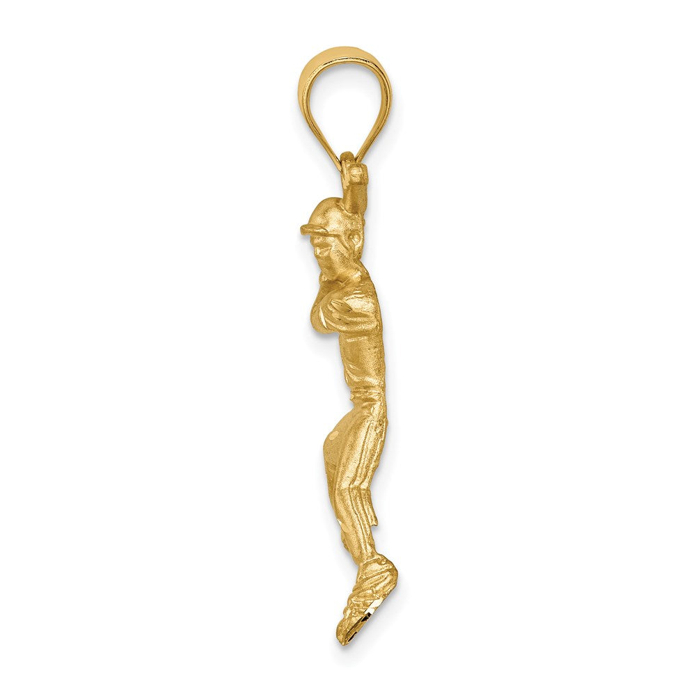 14k Yellow Gold Brushed & D/C Baseball Player Pendant