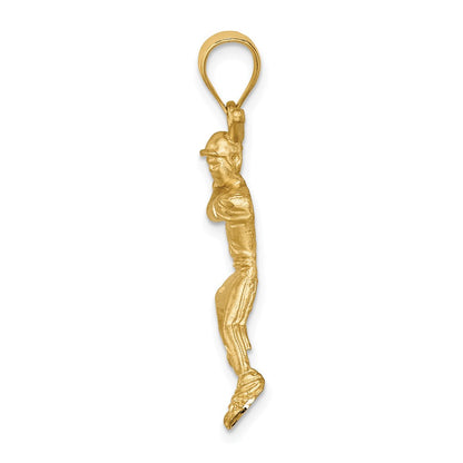 14k Yellow Gold Brushed & D/C Baseball Player Pendant