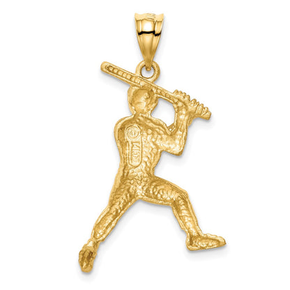 14k Yellow Gold Brushed & D/C Baseball Player Pendant