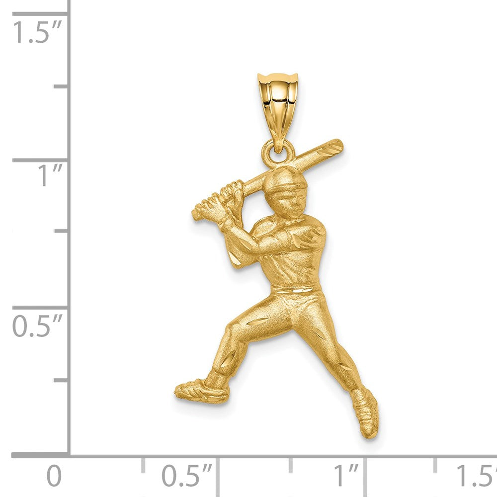 14k Yellow Gold Brushed & D/C Baseball Player Pendant