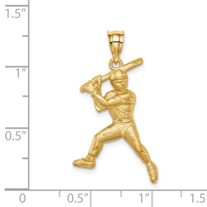 14k Yellow Gold Brushed & D/C Baseball Player Pendant