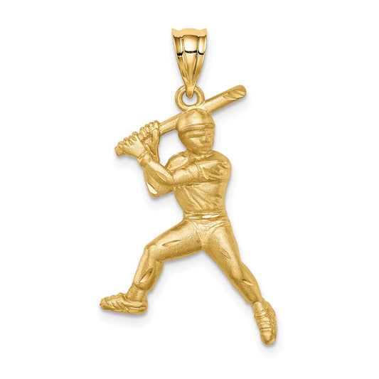 14k Yellow Gold Brushed & D/C Baseball Player Pendant
