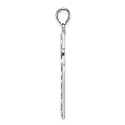 14k White Gold White Polished & D/C Cross Pendant