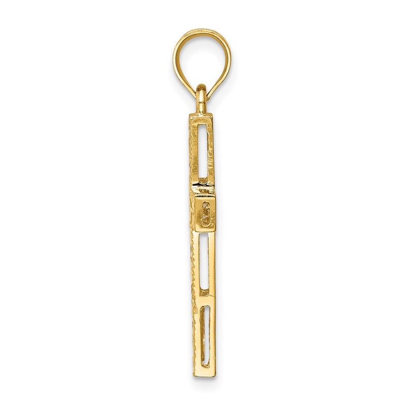 14k Yellow Gold Polished & Diamond-cut Cross Pendant