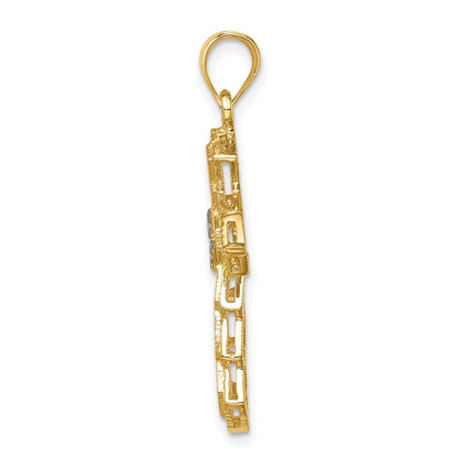 14k Yellow & Rhodium Gold and White Rhodium Polished and Diamond-cut Cross Pendant