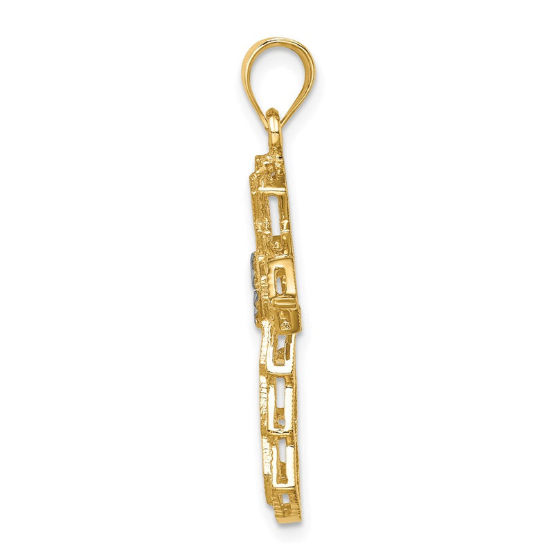 14k Yellow & Rhodium Gold and White Rhodium Polished and Diamond-cut Cross Pendant