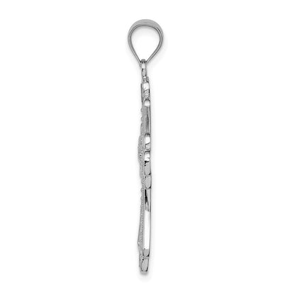 14k White Gold White Polished Diamond-cut Textured Cross Pendant