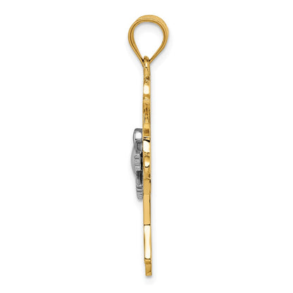 14k Two-tone Gold Polished Dove & Cross Pendant