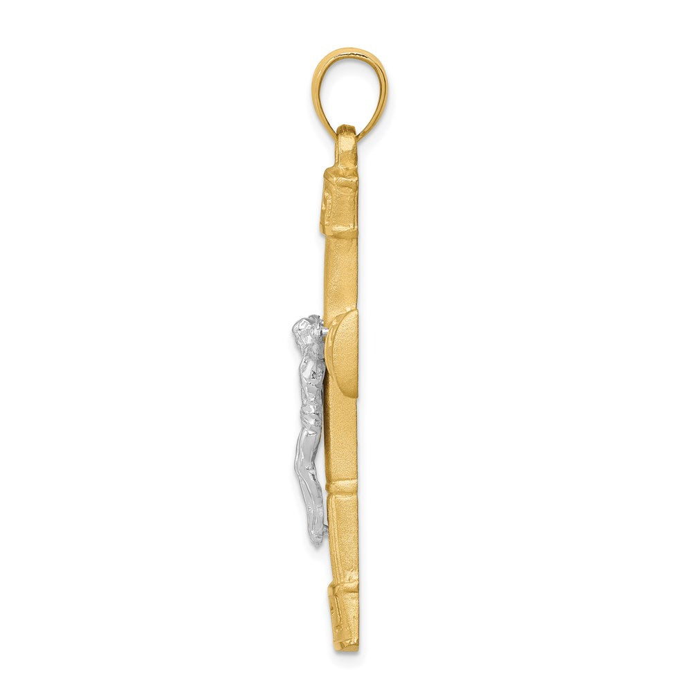 14k Two-tone Gold Brushed & Polished Greek Key Crucifix Pendant