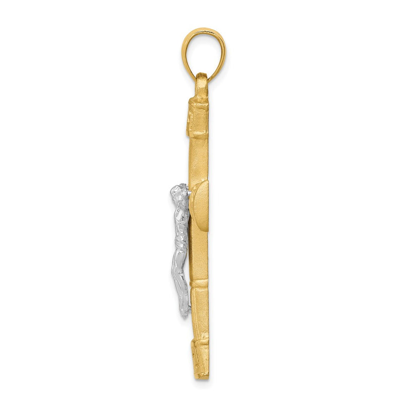 14k Two-tone Gold Brushed & Polished Greek Key Crucifix Pendant