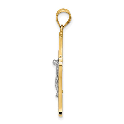 14k Two-tone Gold Polished Crucifix Cross Pendant