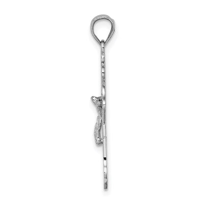 14k White Gold White Polished Crucifix Cross Pendant