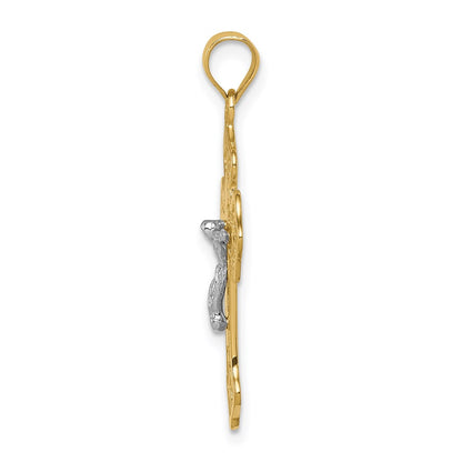 14k Two-tone Gold Polished Crucifix Cross Pendant