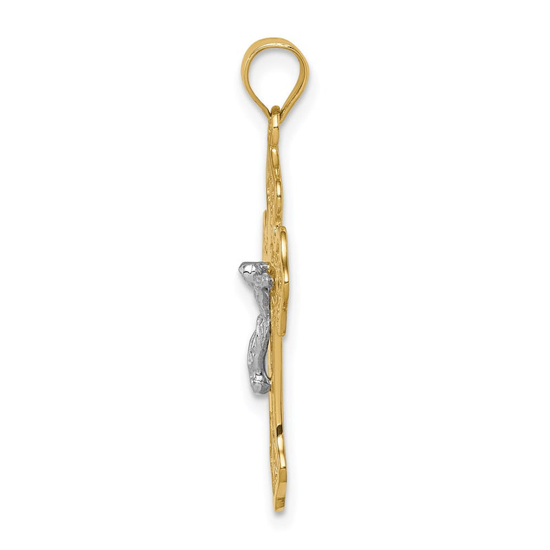 14k Two-tone Gold Polished Crucifix Cross Pendant