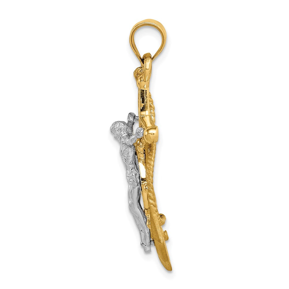 14k Two-tone Gold Polished/Satin D/C Mariner Cross Pendant