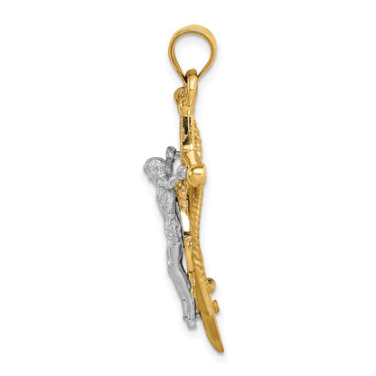 14k Two-tone Gold Polished/Satin D/C Mariner Cross Pendant