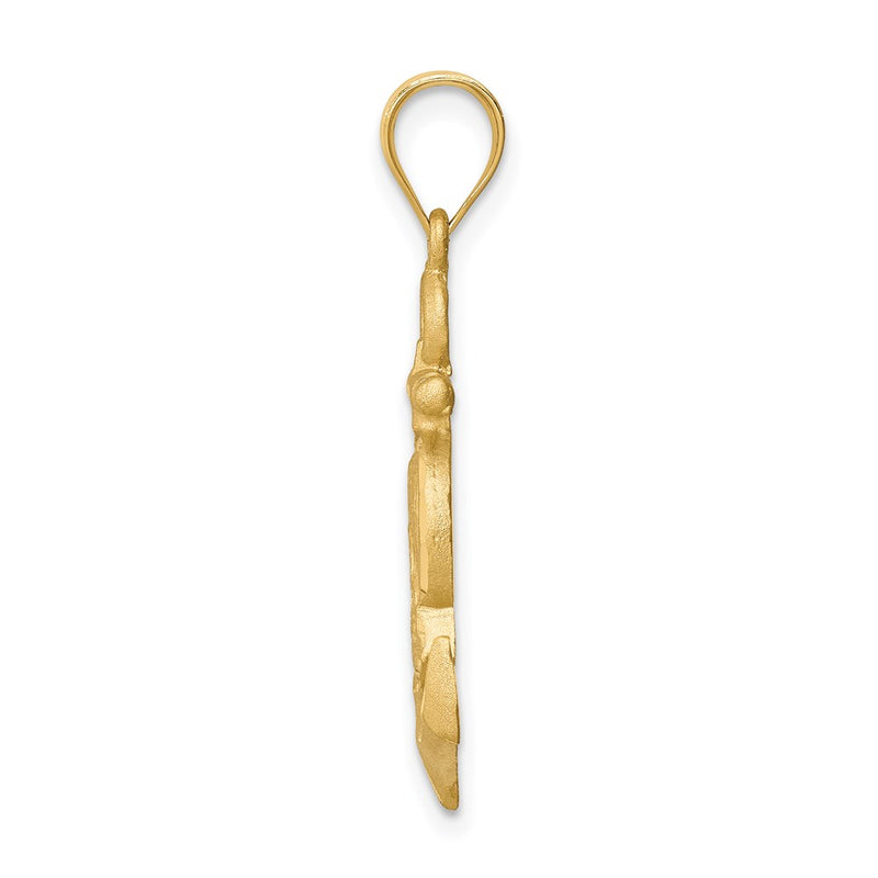 14k Yellow Gold Brushed & Diamond-cut Jesus Head Anchor Pendant
