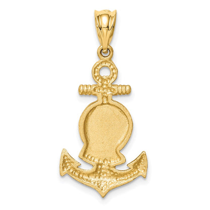 14k Yellow Gold Brushed & Diamond-cut Jesus Head Anchor Pendant