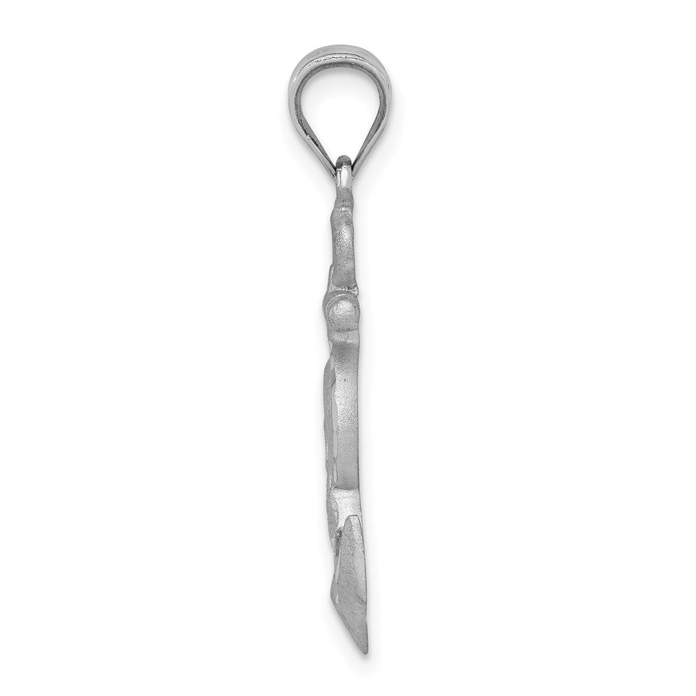 14k White Gold White Brushed & Diamond-cut Jesus Head Anchor Pendant