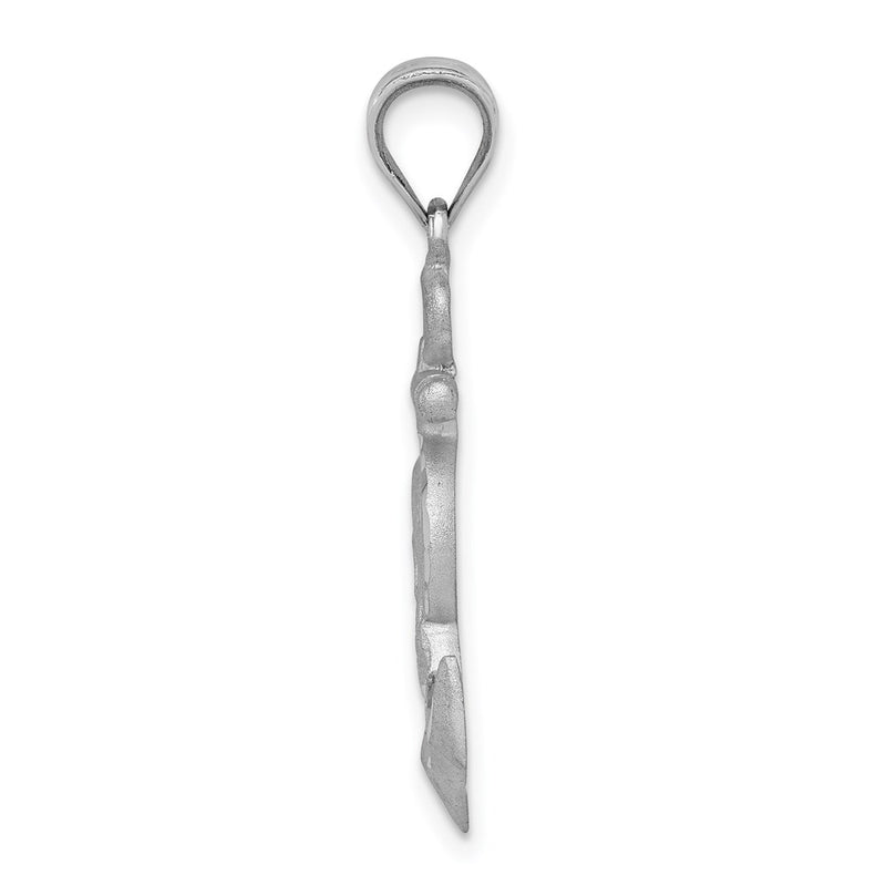 14k White Gold White Brushed & Diamond-cut Jesus Head Anchor Pendant