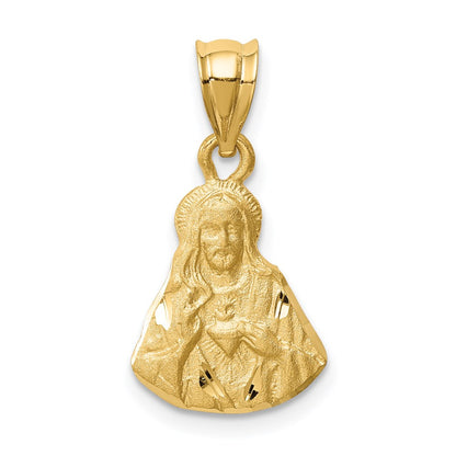 14k Yellow Gold Brushed Diamond-Cut Jesus Pendant